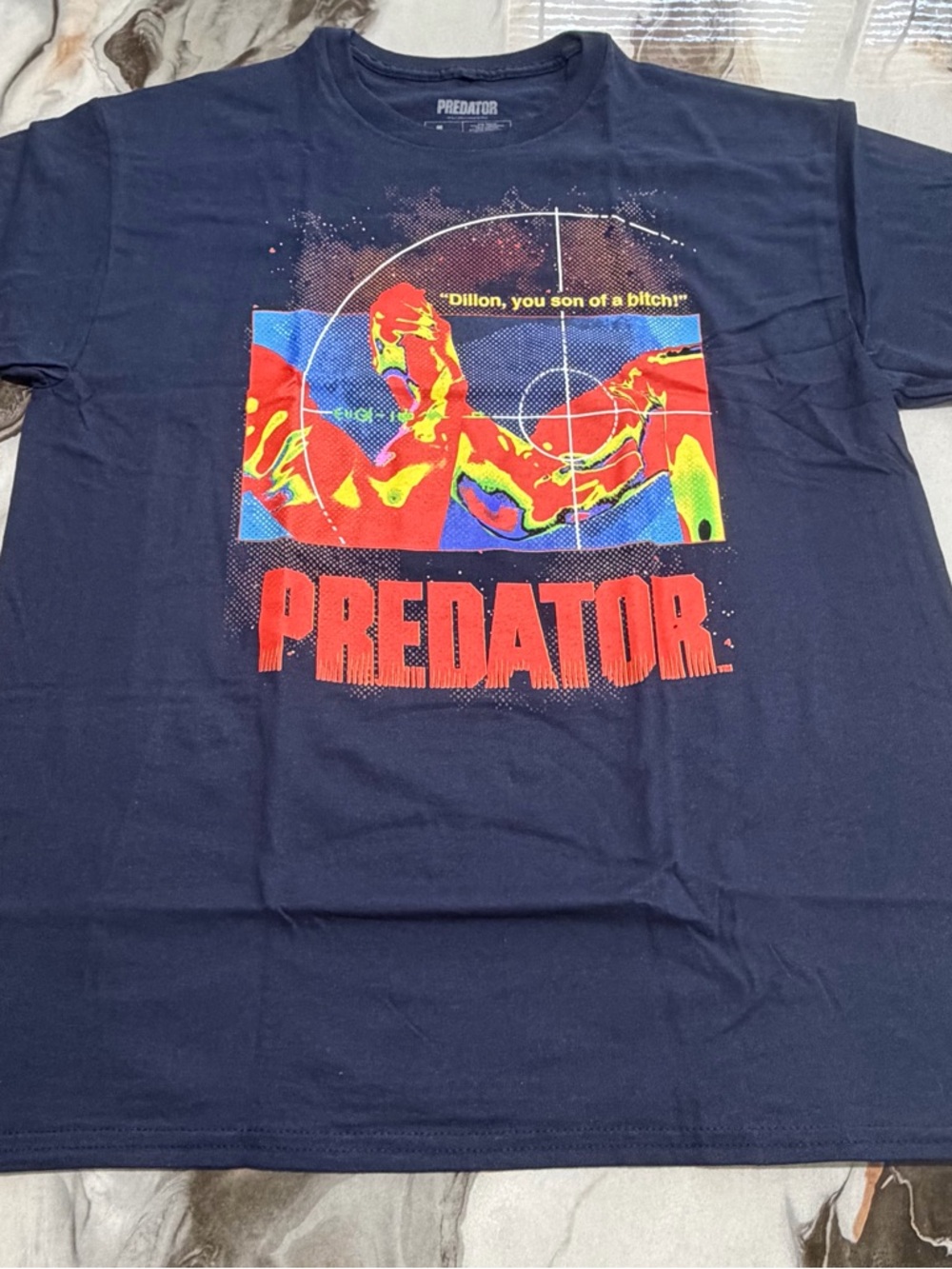 Predator Graphic Short Sleeve Tee in Navy with Red Print Size L